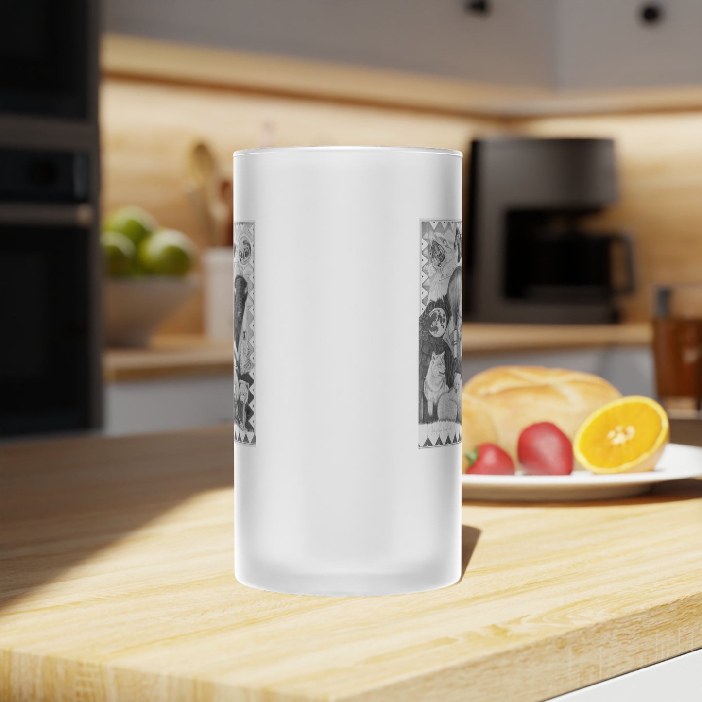 Frosted Glass Beer Mug with Vintage Art, Unique Gift for Beer Lovers, Perfect for Home or Bar, Great for Celebrations, Customizable
