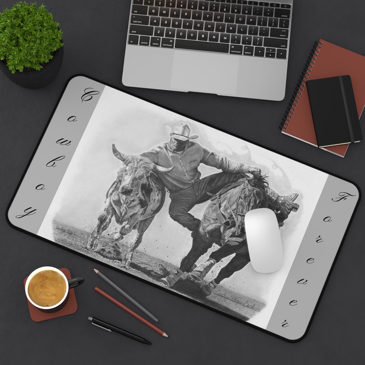 "Cowboy Life #1" Rustic Horseman Desk Mat - Western Decor, Cowboy Office Accessory, Horse Lovers Gift, Stylish Computer Mat, Rustic Home Office