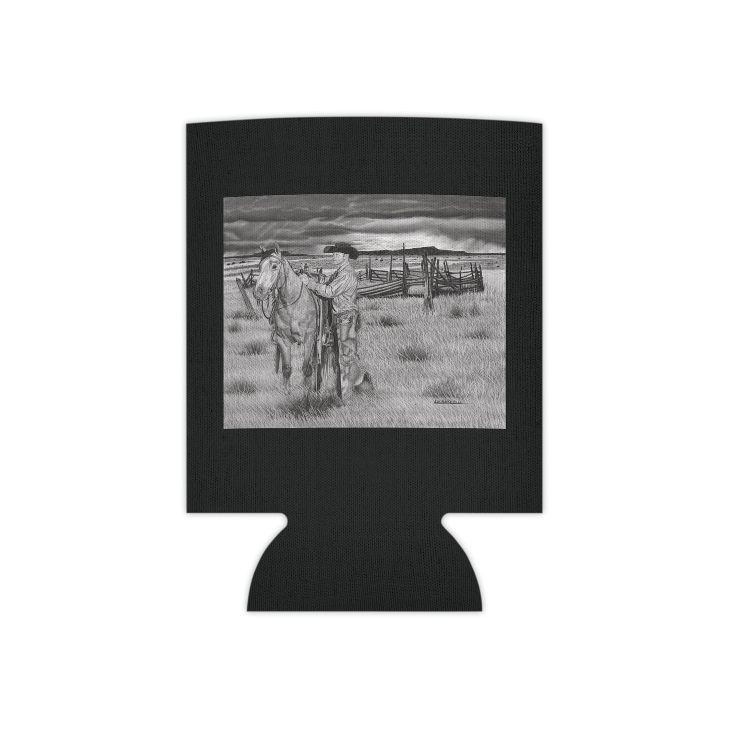 "The Coming Storm" ,Rustic Cowboy Can Cooler, Western Beverage Sleeve, Outdoor Party Gear, Country-Themed Drink Holder, Ideal for BBQs & Tailgates
