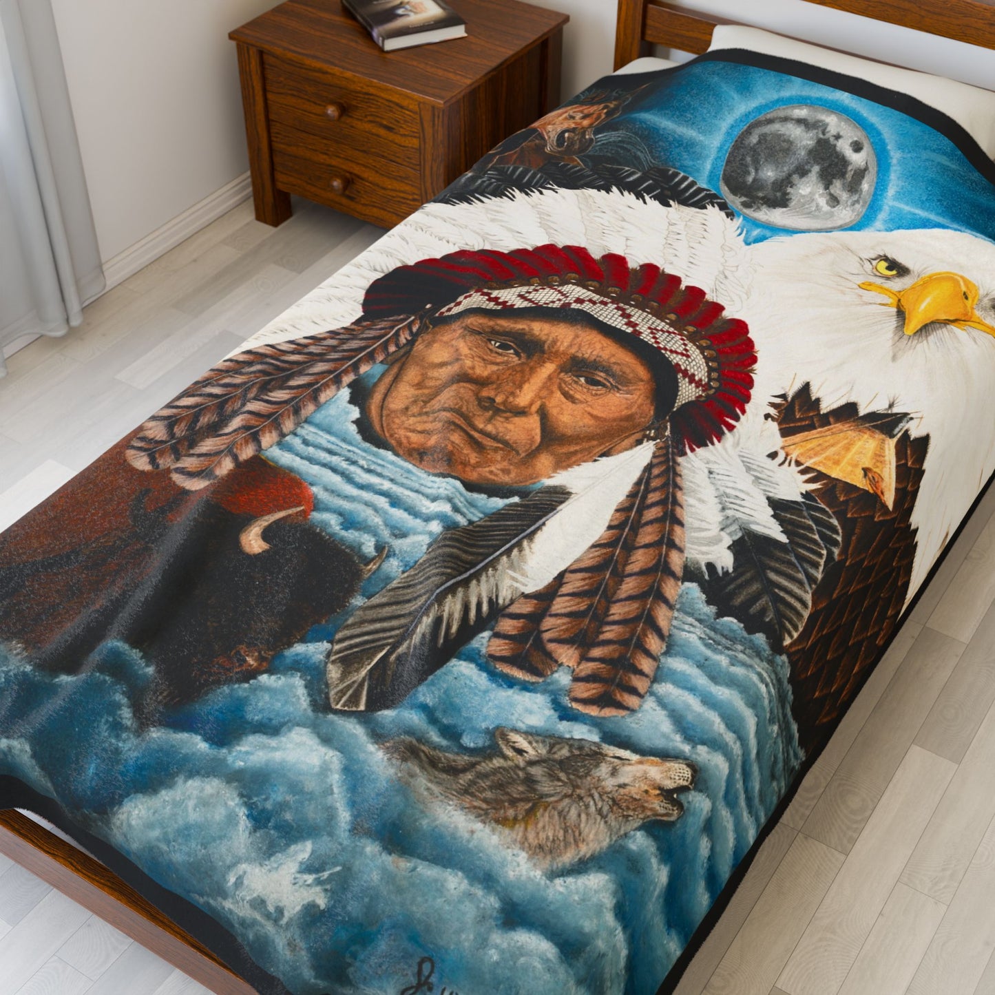 "Dream of Chief Joseph" Cozy Cowboy Velveteen Plush Blanket | Western Decor, Gift for Horse Lovers, Camping Blanket, Soft Throw, Farmhouse Style