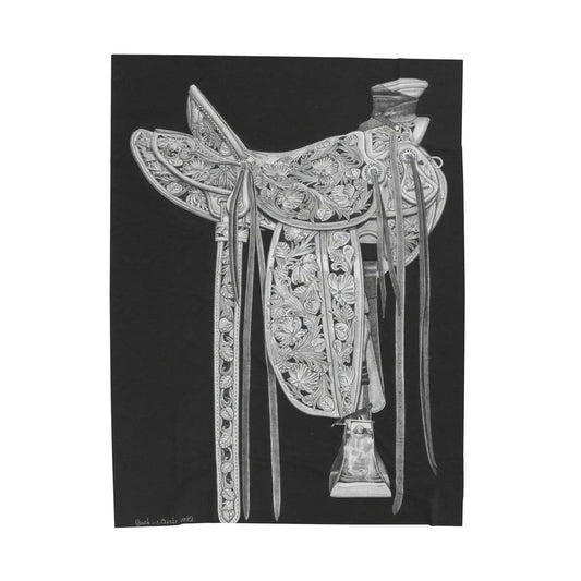 "New Saddle" Cozy Cowboy Velveteen Plush Blanket | Western Decor, Gift for Horse Lovers