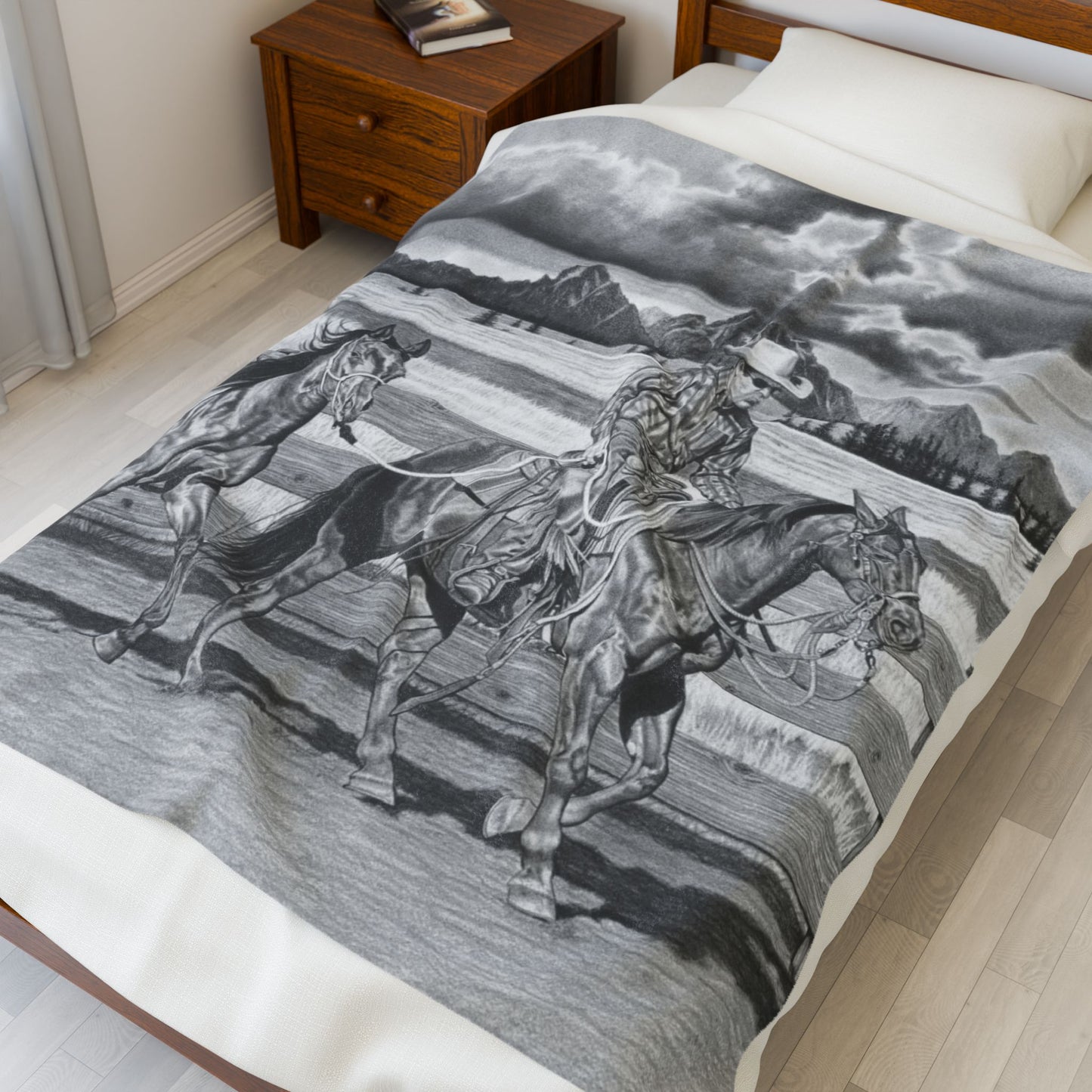 "The Gift Named Storm" Cozy Cowboy Velveteen Plush Blanket | Western Decor, Gift for Horse Lovers, Camping Blanket, Soft Throw, Farmhouse Style