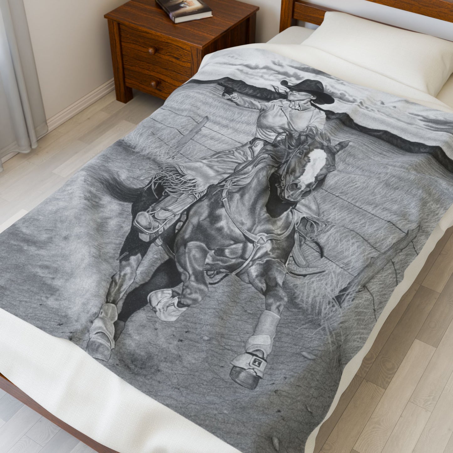 "Dangerous and Beatiful" Cozy Cowboy Velveteen Plush Blanket | Western Decor, Gift for Horse Lovers, Camping Blanket, Soft Throw, Farmhouse Style