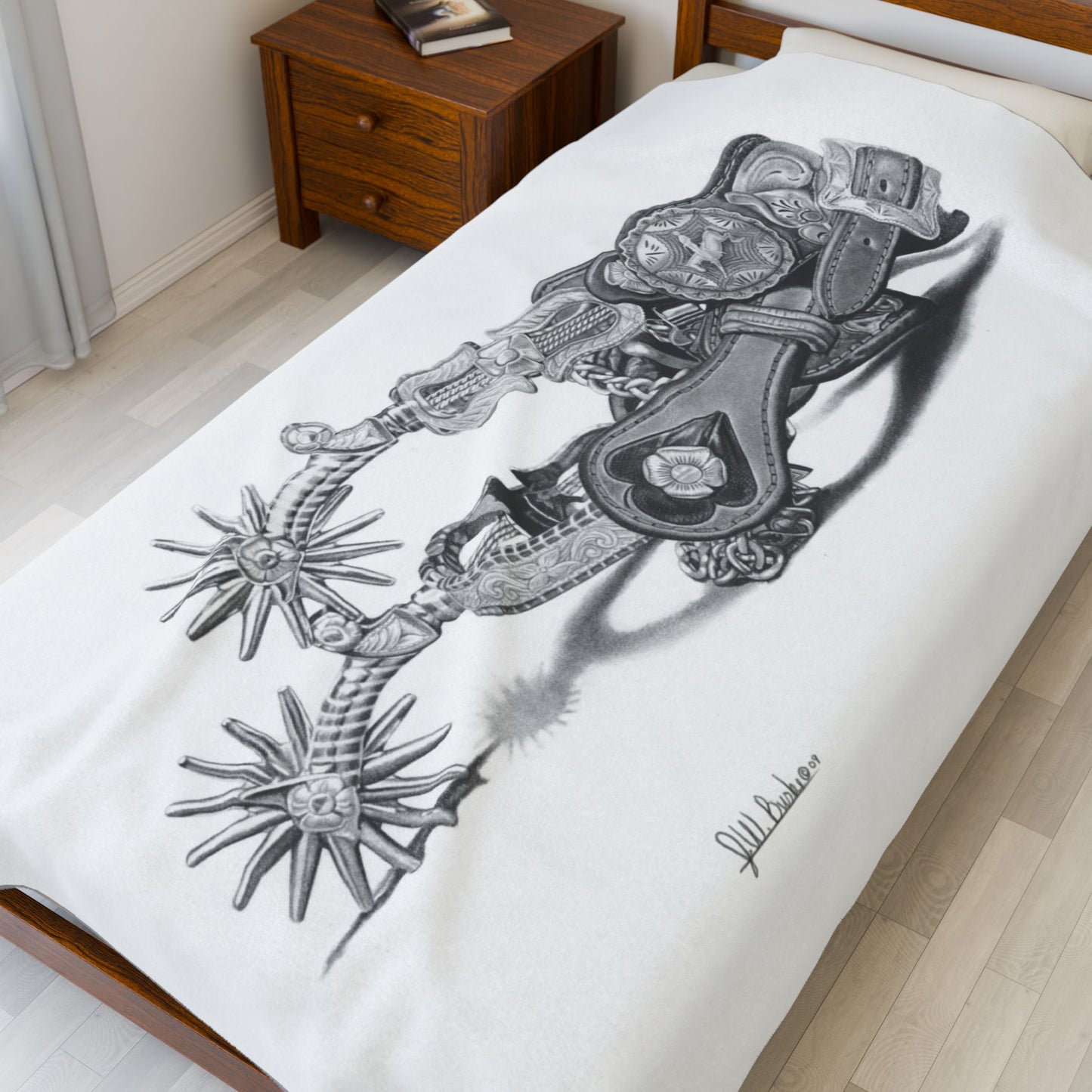 "Spurs" Cozy Cowboy Velveteen Plush Blanket | Western Decor, Gift for Horse Lovers, Camping Blanket, Soft Throw, Farmhouse Style