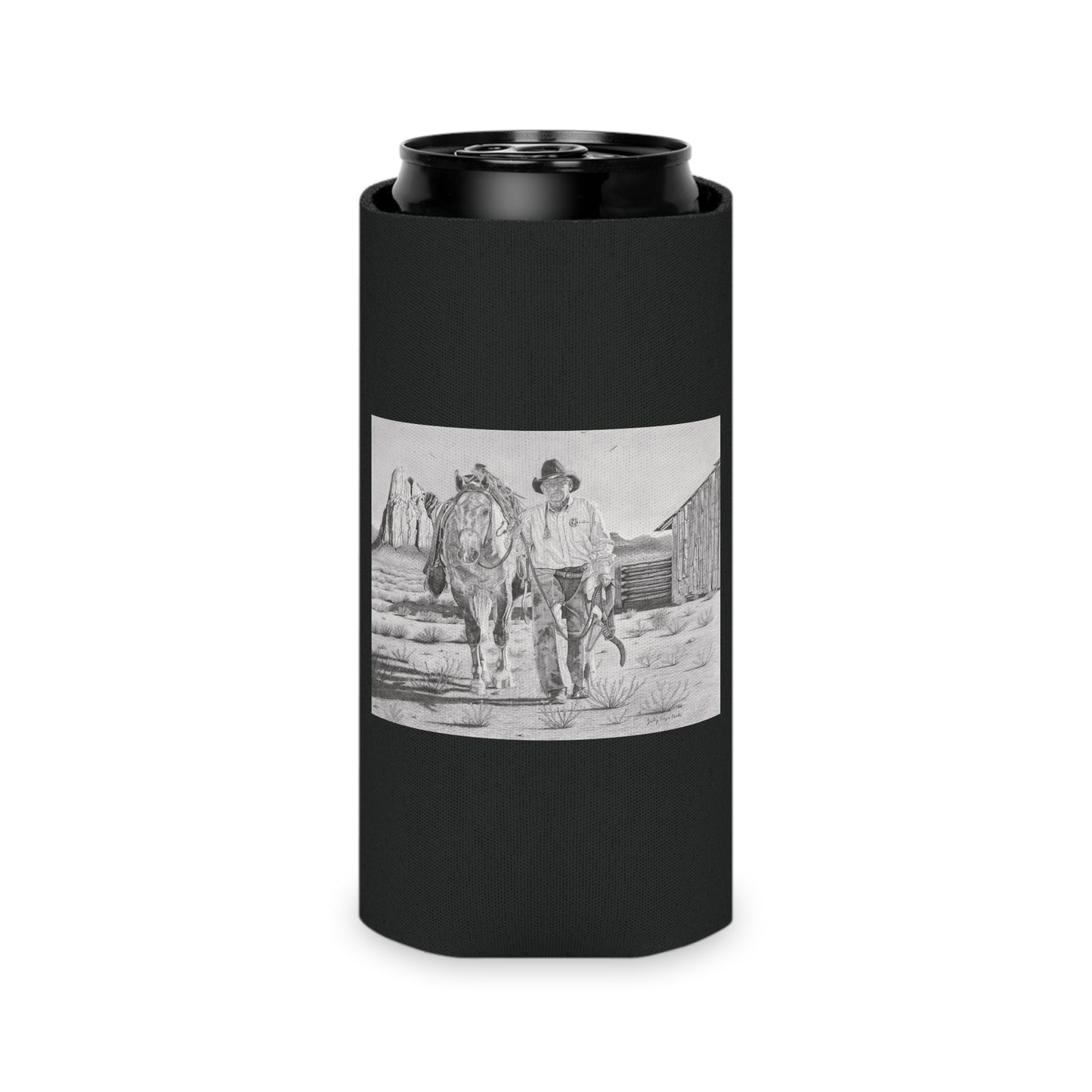 "On The Trail of the Outlaw" Rustic Cowboy Can Cooler, Western Beverage Sleeve, Outdoor Party Gear, Country-Themed Drink Holder, Ideal for BBQs & Tailgates