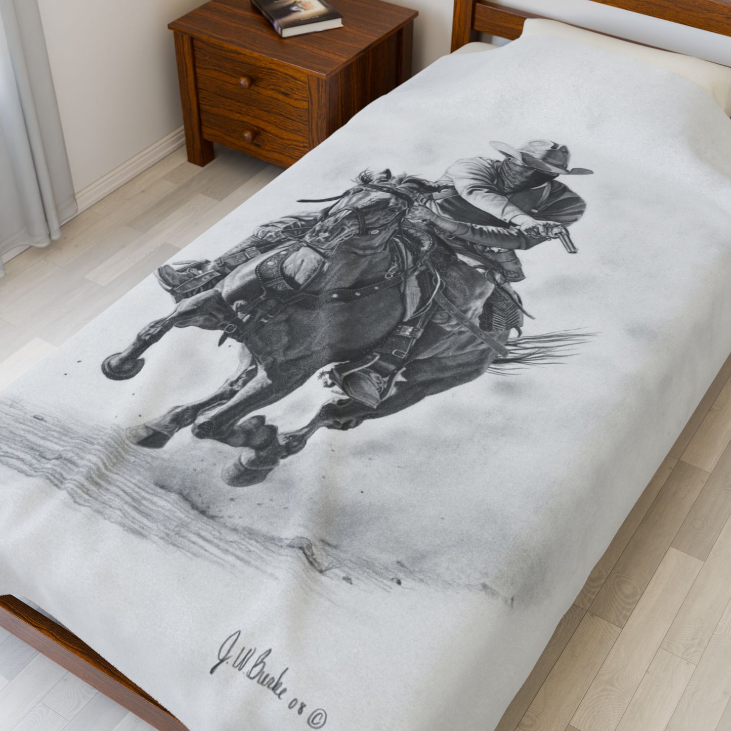 "Bandit" Cozy Cowboy Velveteen Plush Blanket | Western Decor, Gift for Horse Lovers, Camping Blanket, Soft Throw, Farmhouse Style