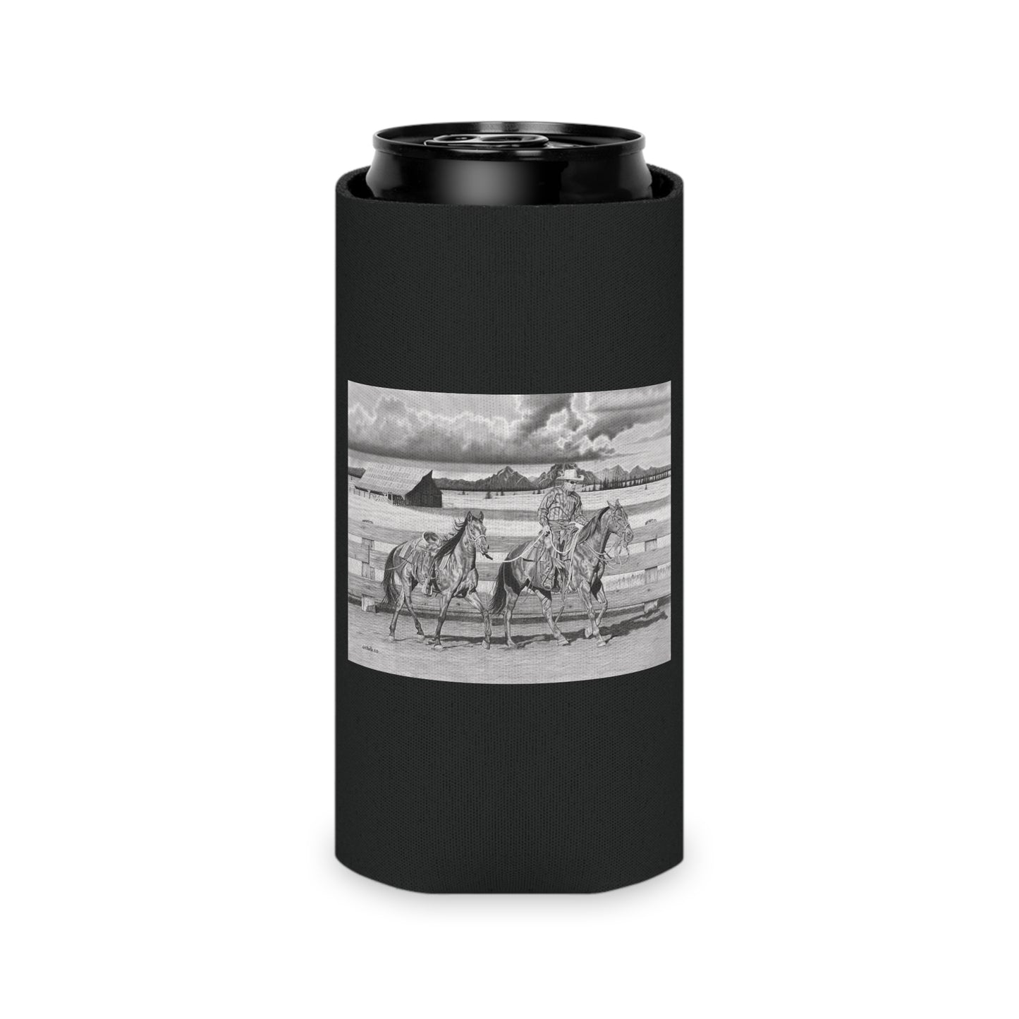 "The Gift Named Storm" Rustic Cowboy Can Cooler, Western Beverage Sleeve, Outdoor Party Gear, Country-Themed Drink Holder, Ideal for BBQs & Tailgates