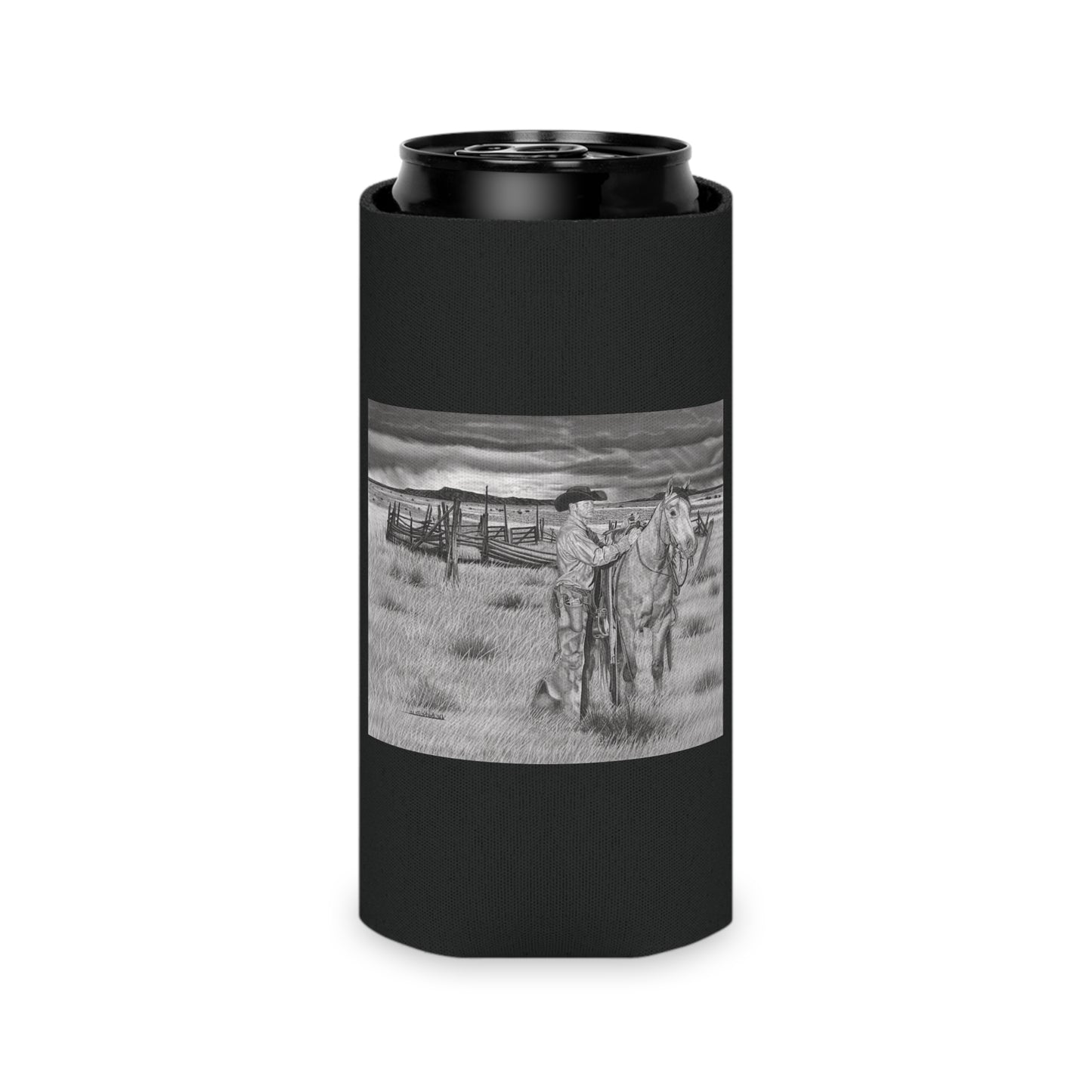 "The Coming Storm" ,Rustic Cowboy Can Cooler, Western Beverage Sleeve, Outdoor Party Gear, Country-Themed Drink Holder, Ideal for BBQs & Tailgates