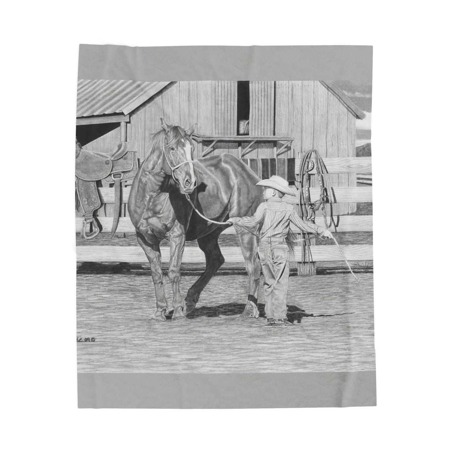 "Tall Task for a Little Cowboy " Cozy Cowboy Velveteen Plush Blanket | Western Decor, Gift for Horse Lovers, Camping Blanket, Soft Throw, Farmhouse Style