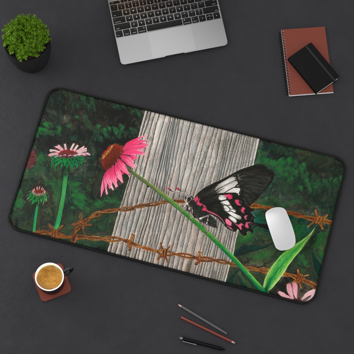 "Fence Post and Butterfly" Rustic Horseman Desk Mat - Western Decor, Cowboy Office Accessory, Horse Lovers Gift, Stylish Computer Mat, Rustic Home Office