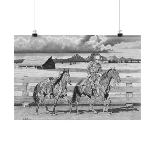 "The Gift Named Storm" Rustic Cowboy Art Print | Western Decor | Framed Wall Art, Matte Horizontal Posters, Country Home, Gift for Horse Lovers