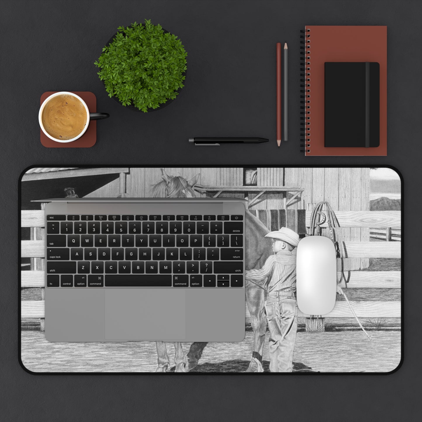 "Tall Task for a Little Cowboy" Rustic Horseman Desk Mat - Western Decor, Cowboy Office Accessory, Horse Lovers Gift, Stylish Computer Mat, Rustic Home Office
