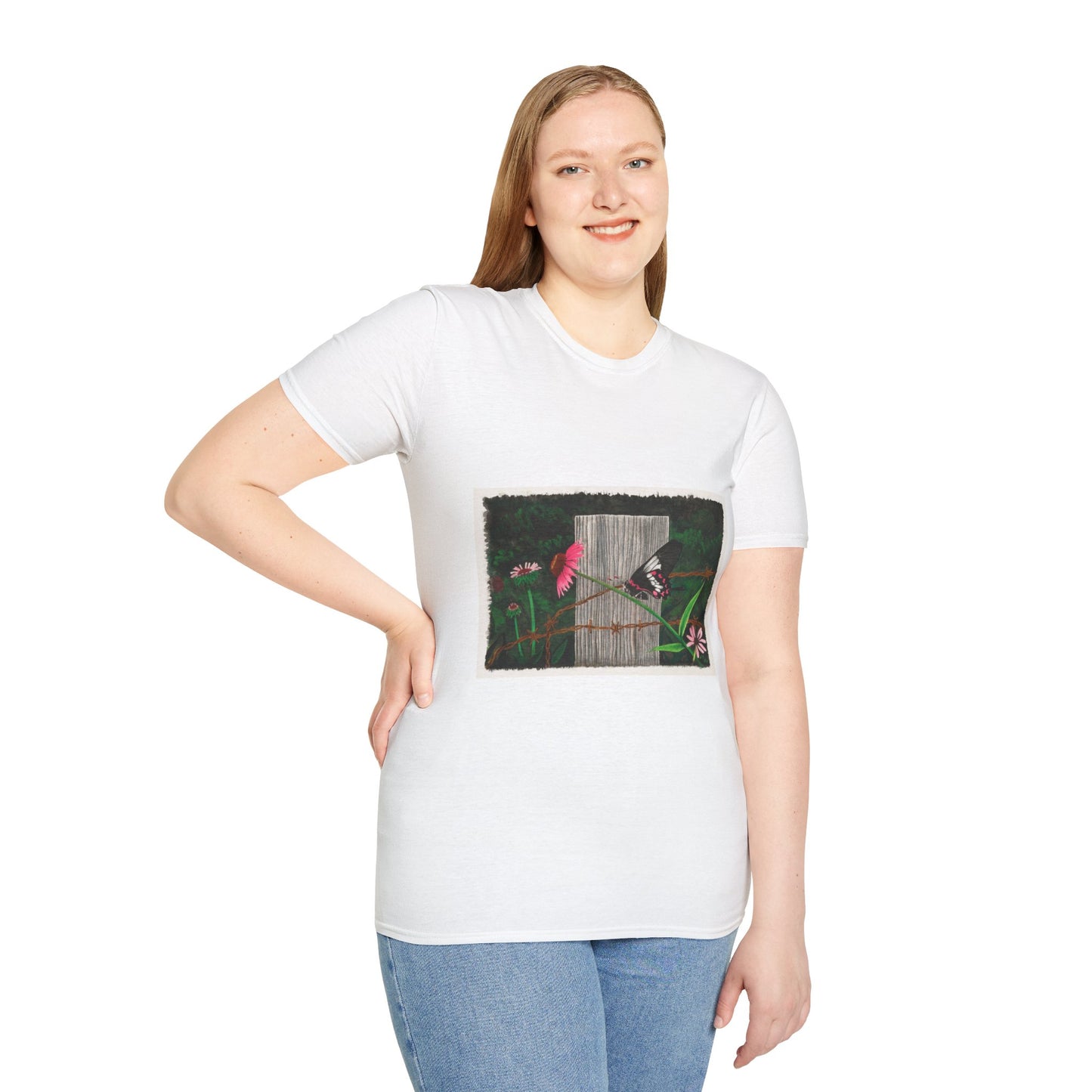 "Fence Post and Butterfly " Western Art T-Shirt
