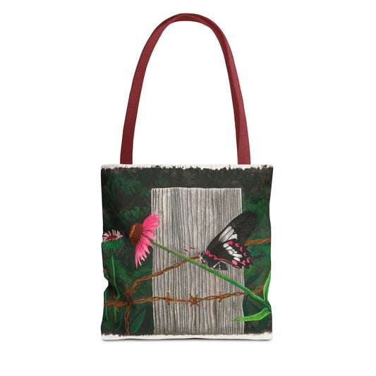 "Fence Post and Butterfly" Western Art Tote Bag
