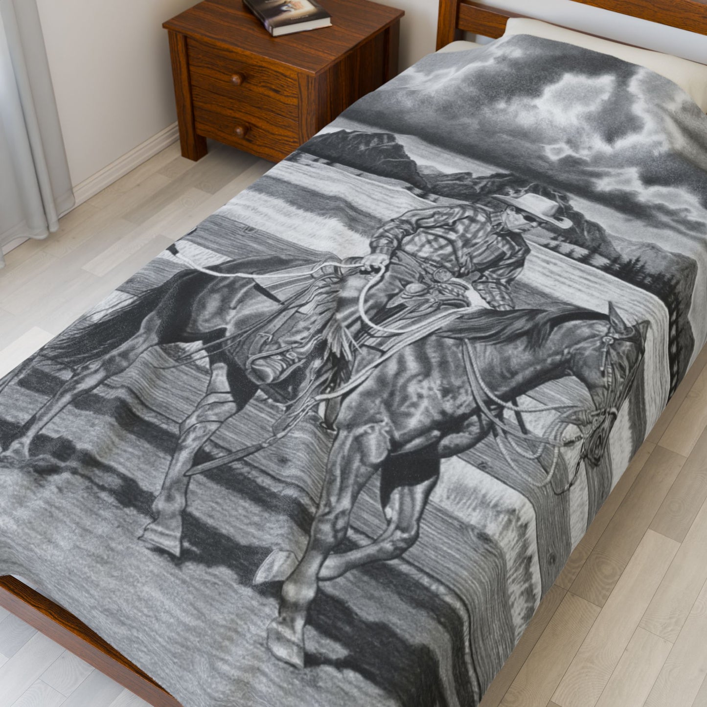 "The Gift Named Storm" Cozy Cowboy Velveteen Plush Blanket | Western Decor, Gift for Horse Lovers, Camping Blanket, Soft Throw, Farmhouse Style