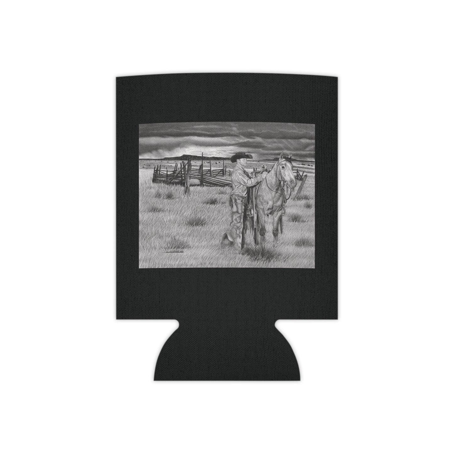 "The Coming Storm" ,Rustic Cowboy Can Cooler, Western Beverage Sleeve, Outdoor Party Gear, Country-Themed Drink Holder, Ideal for BBQs & Tailgates