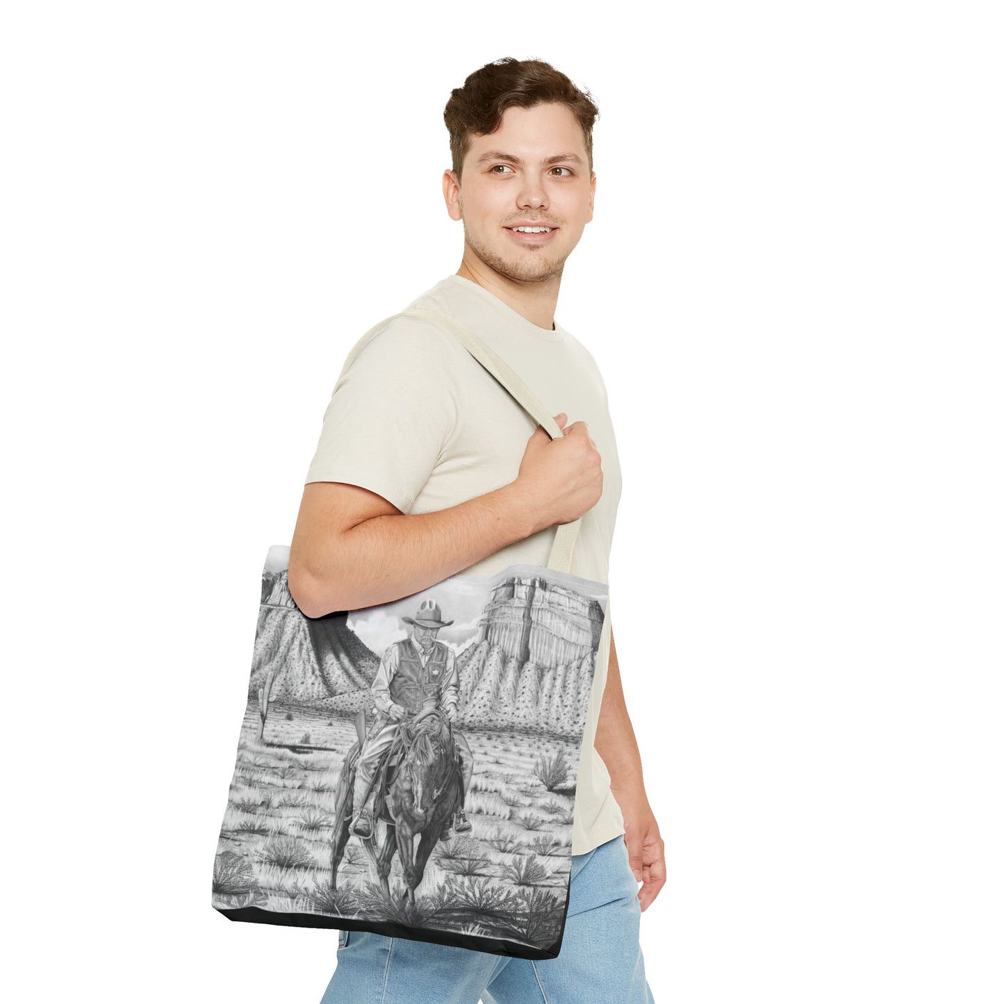 "On the Outlaw Trail "Tote Bag, Western Style Shopping Tote, Equestrian Gift, Farmhouse Decor, Horse Lover Accessory