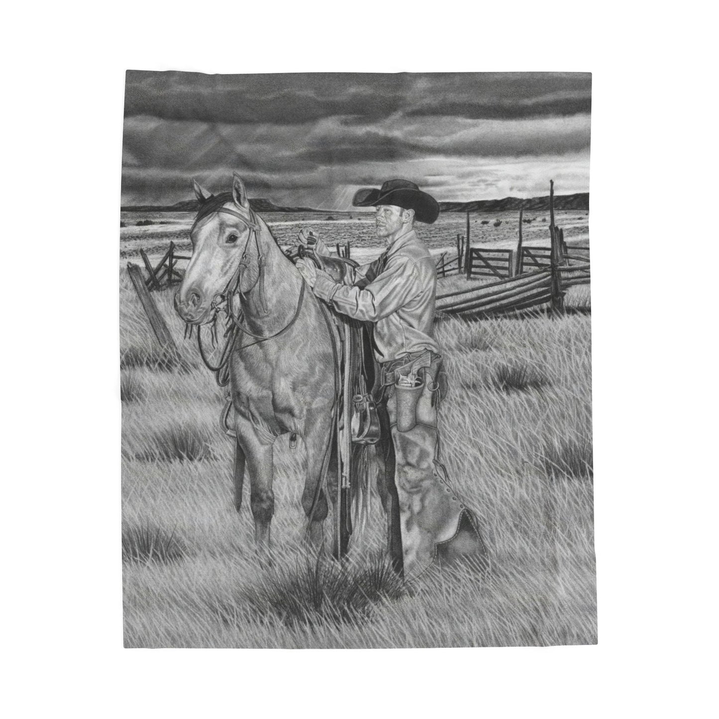 "The Coming Storm" Cozy Cowboy Velveteen Plush Blanket | Western Decor, Gift for Horse Lovers, Camping Blanket, Soft Throw, Farmhouse Style