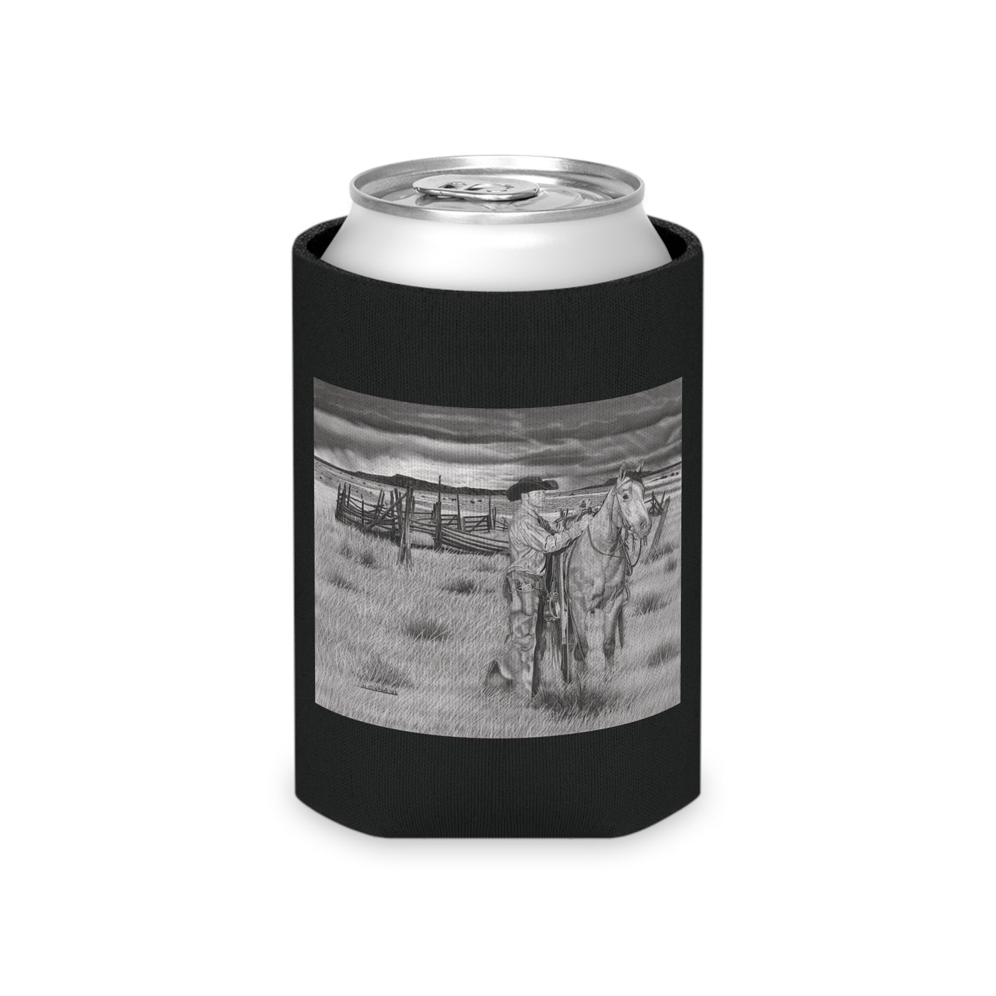 "The Coming Storm" ,Rustic Cowboy Can Cooler, Western Beverage Sleeve, Outdoor Party Gear, Country-Themed Drink Holder, Ideal for BBQs & Tailgates