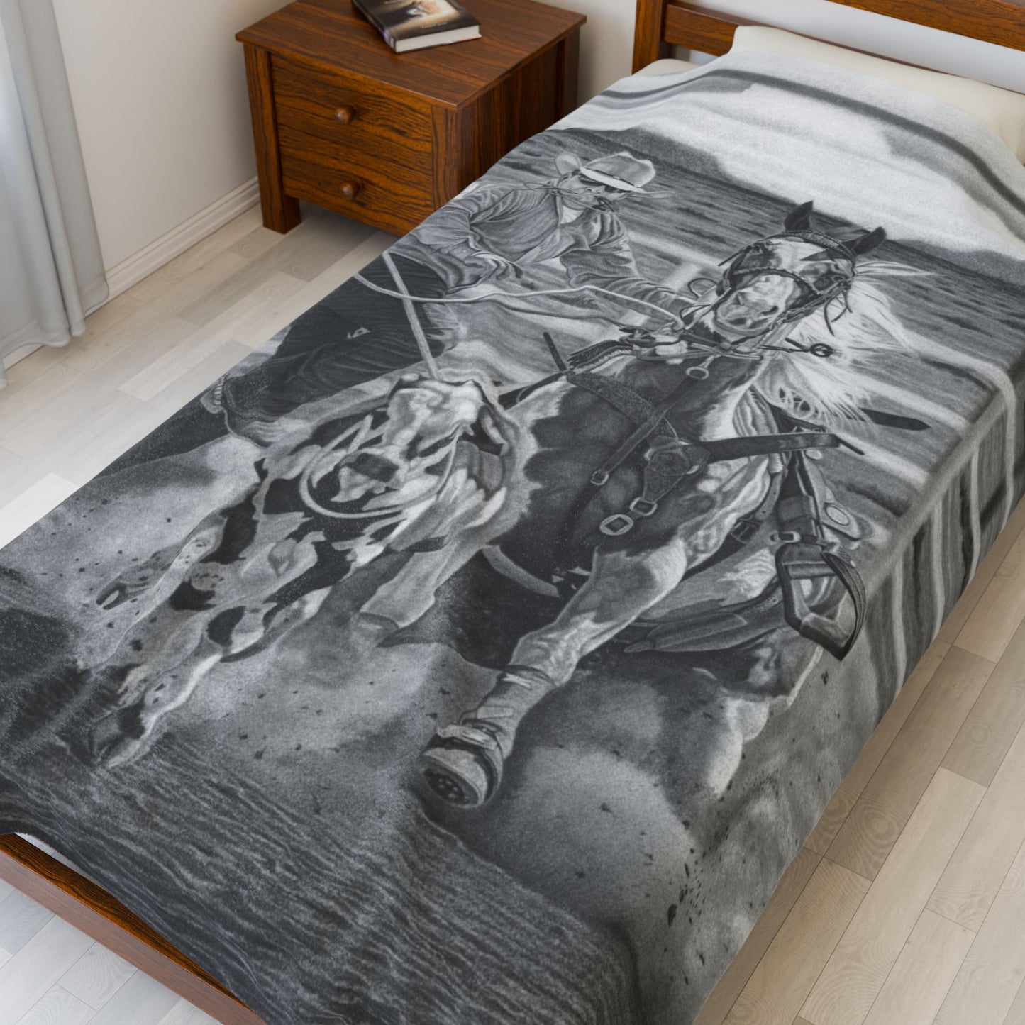 "Stone Cold Throw" Cozy Cowboy Velveteen Plush Blanket | Western Decor, Gift for Horse Lovers, Camping Blanket, Soft Throw, Farmhouse Style
