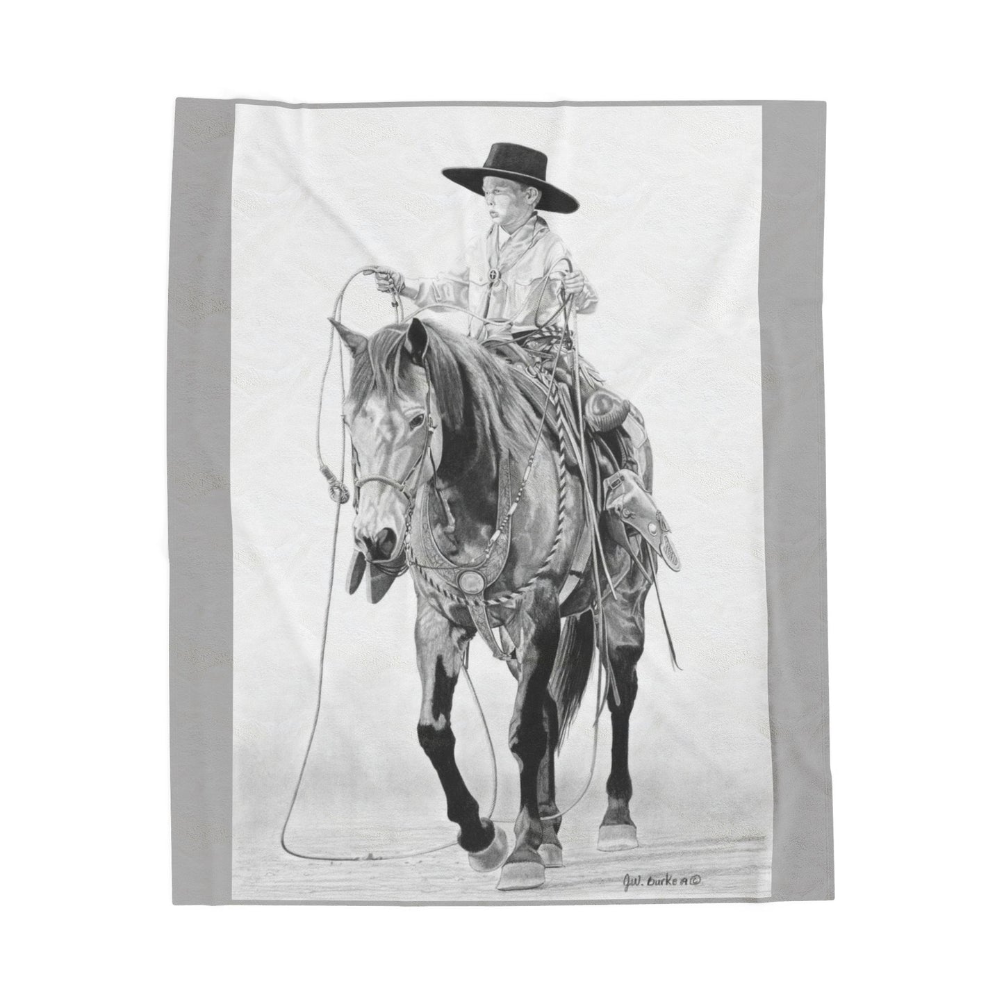 "Young Cowboy" Cozy Cowboy Velveteen Plush Blanket | Western Decor, Gift for Horse Lovers, Camping Blanket, Soft Throw, Farmhouse Style