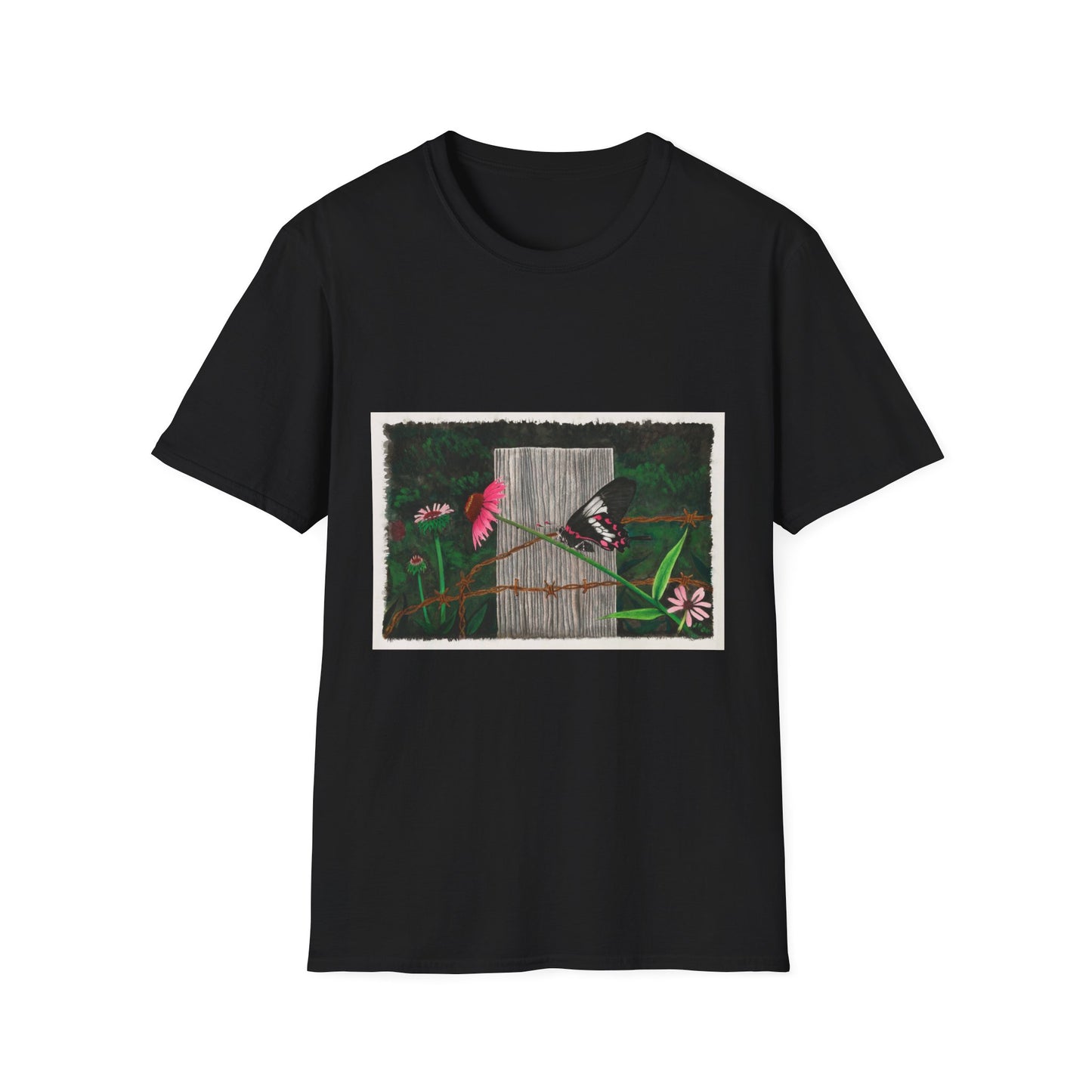 "Fence Post and Butterfly " Western Art T-Shirt