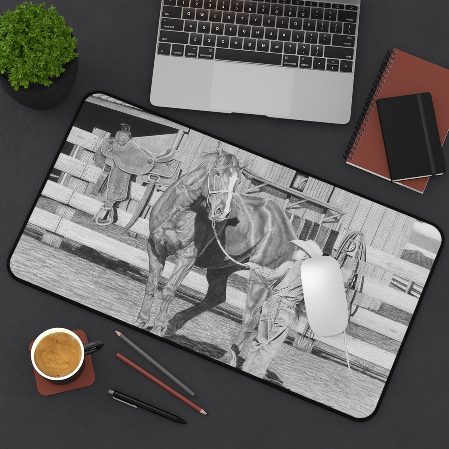 "Tall Task for a Little Cowboy" Rustic Horseman Desk Mat - Western Decor, Cowboy Office Accessory, Horse Lovers Gift, Stylish Computer Mat, Rustic Home Office