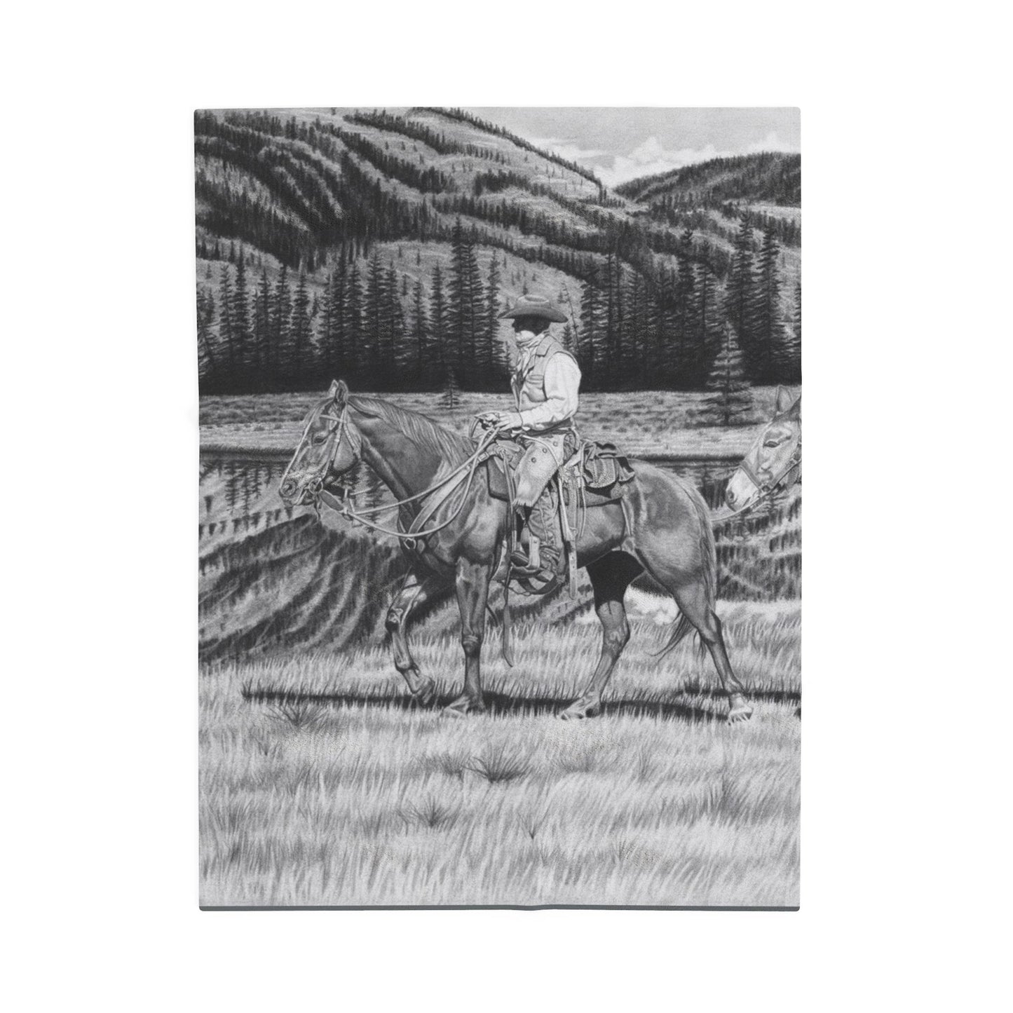 "Still Day on The Trail" Cozy Cowboy Velveteen Plush Blanket | Western Decor, Gift for Horse Lovers, Camping Blanket, Soft Throw, Farmhouse Style