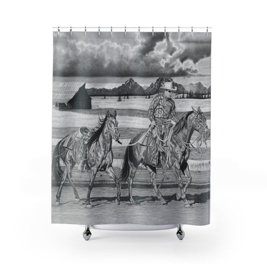 The Gift named Storm Shower Curtain — Western Ranch Black-and-White Bathroom Decor