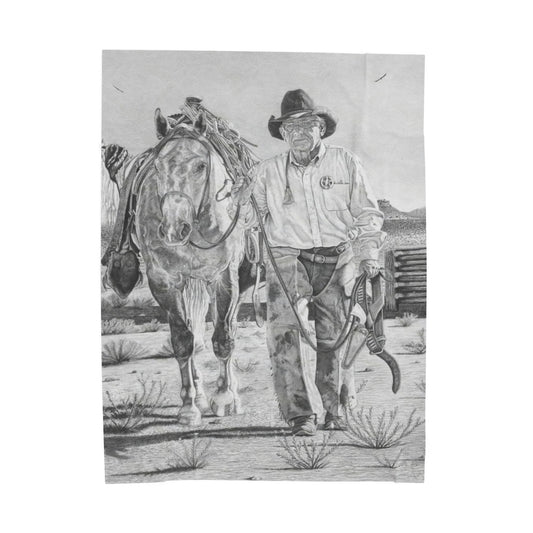 "On The Trail of The Outlaw "Cozy Cowboy Velveteen Plush Blanket | Western Decor, Gift for Horse Lovers, Camping Blanket, Soft Throw, Farmhouse Style