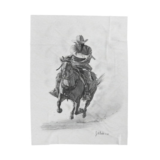 "Bandit" Cozy Cowboy Velveteen Plush Blanket | Western Decor, Gift for Horse Lovers, Camping Blanket, Soft Throw, Farmhouse Style