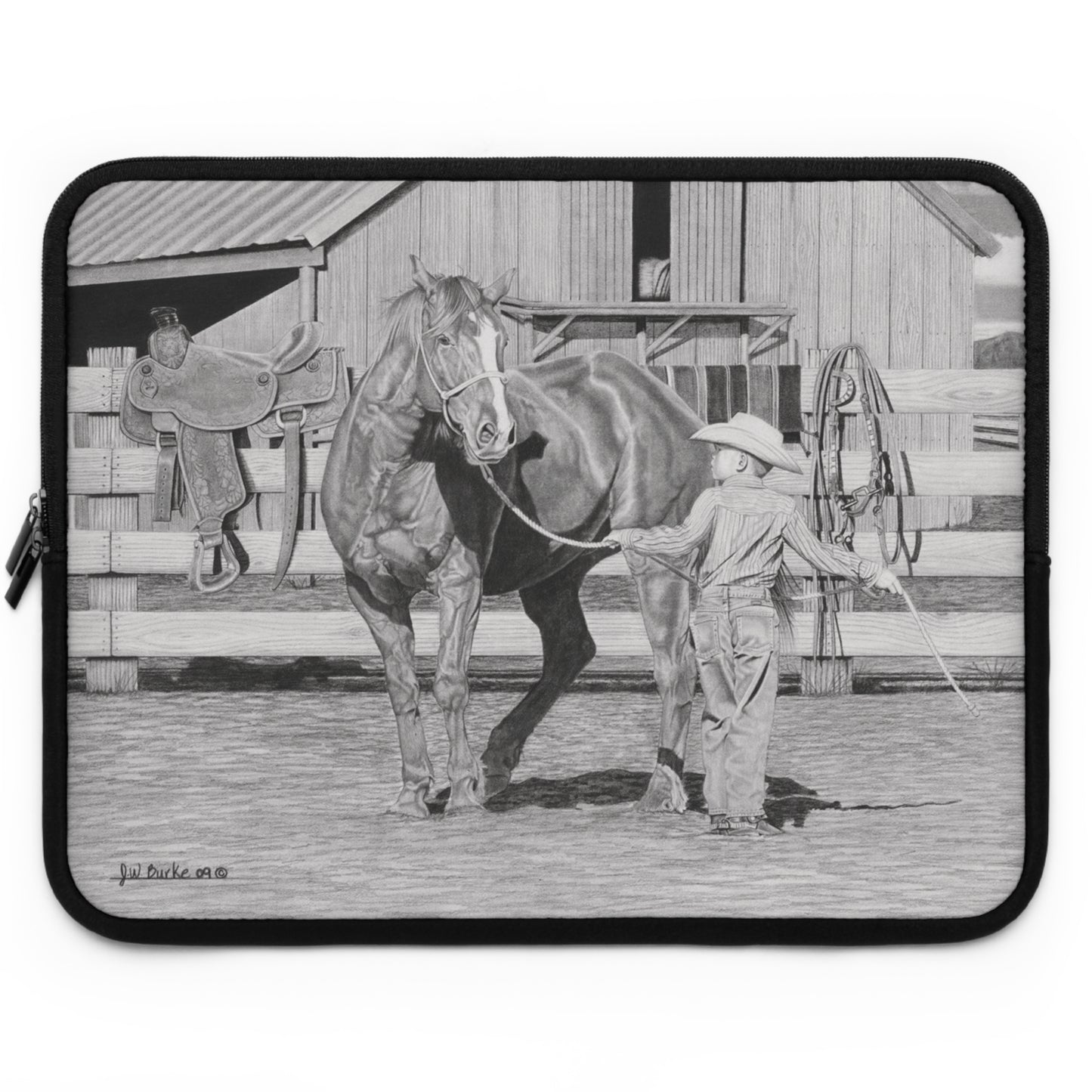 "Tall Task for a little Cowboy" Rustic Cowboy Laptop Sleeve, Western Cowpoke Case, Unique Gift for Ranch Lovers, Rodeo Accessories, Durable Tech Cover