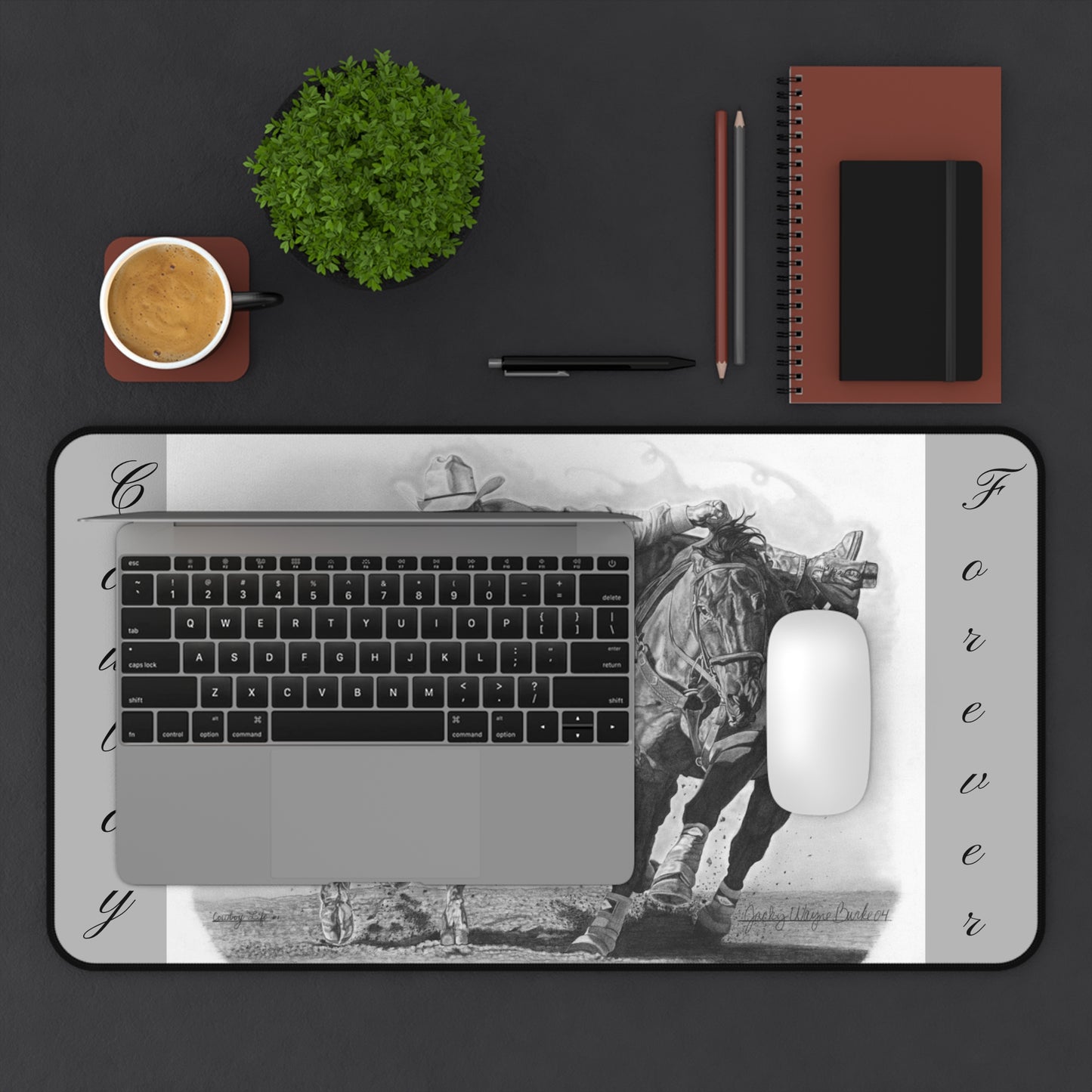 "Cowboy Life #1" Rustic Horseman Desk Mat - Western Decor, Cowboy Office Accessory, Horse Lovers Gift, Stylish Computer Mat, Rustic Home Office