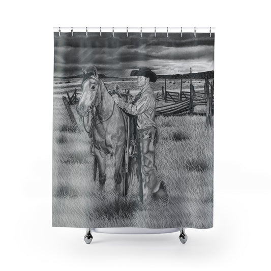 The Coming Storm Shower Curtain — Western Ranch Black-and-White Bathroom Decor
