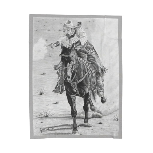 "Wild Bill Rides Again" Cozy Cowboy Velveteen Plush Blanket | Western Decor, Gift for Horse Lovers, Camping Blanket, Soft Throw, Farmhouse Style