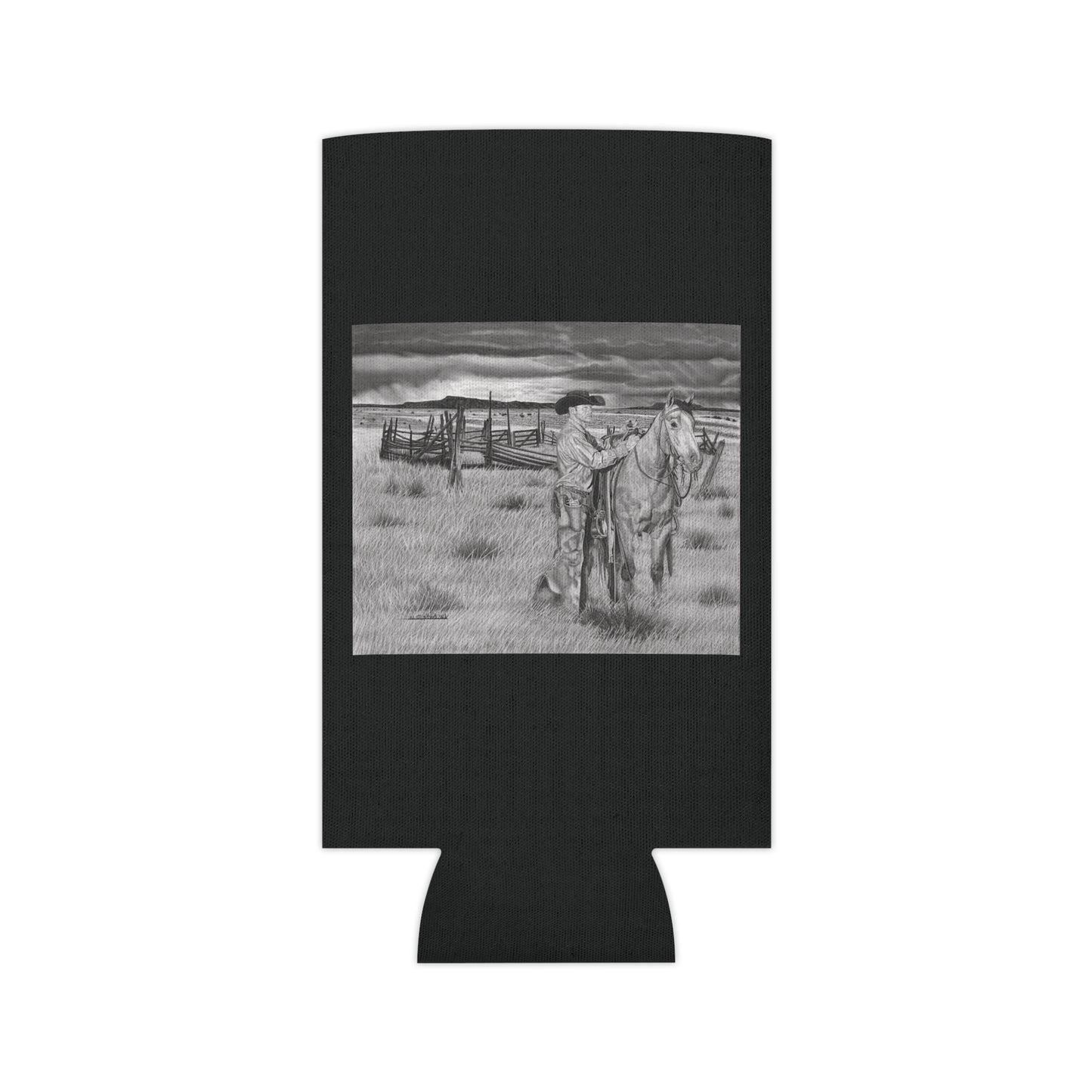 "The Coming Storm" ,Rustic Cowboy Can Cooler, Western Beverage Sleeve, Outdoor Party Gear, Country-Themed Drink Holder, Ideal for BBQs & Tailgates