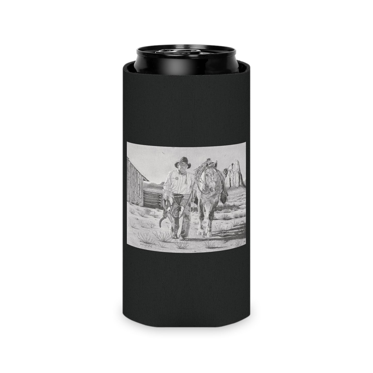 "On The Trail of the Outlaw" Rustic Cowboy Can Cooler, Western Beverage Sleeve, Outdoor Party Gear, Country-Themed Drink Holder, Ideal for BBQs & Tailgates