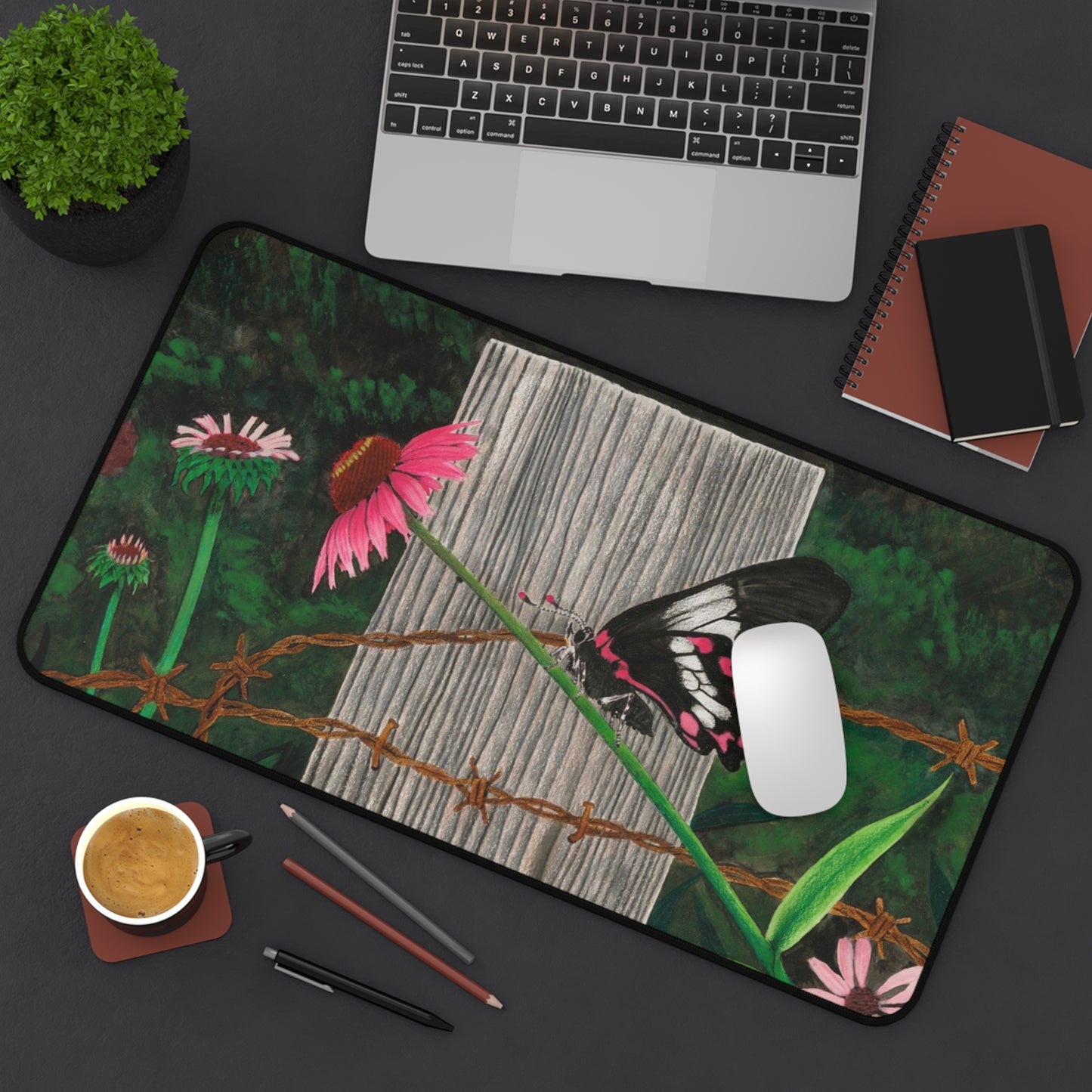 "Fence Post and Butterfly" Rustic Horseman Desk Mat - Western Decor, Cowboy Office Accessory, Horse Lovers Gift, Stylish Computer Mat, Rustic Home Office