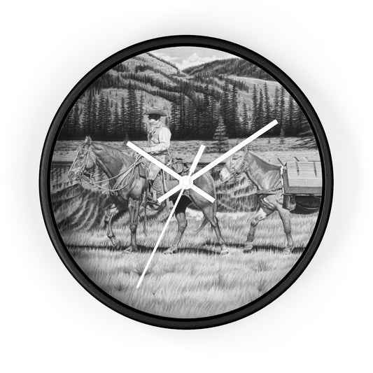 Still Day on The Trail Cowboy Wall Clock - Vintage Farmhouse Decor, Western Theme Timepiece, Country Home Accent, Horse Lover Gift, Unique Wall Art