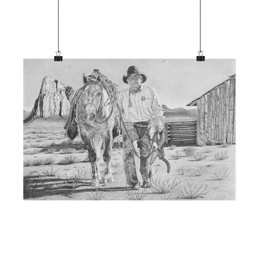 "On The Trail of Outlaw" Rustic Cowboy Art Print | Western Decor | Framed Wall Art, Matte Horizontal Posters, Country Home, Gift for Horse Lovers
