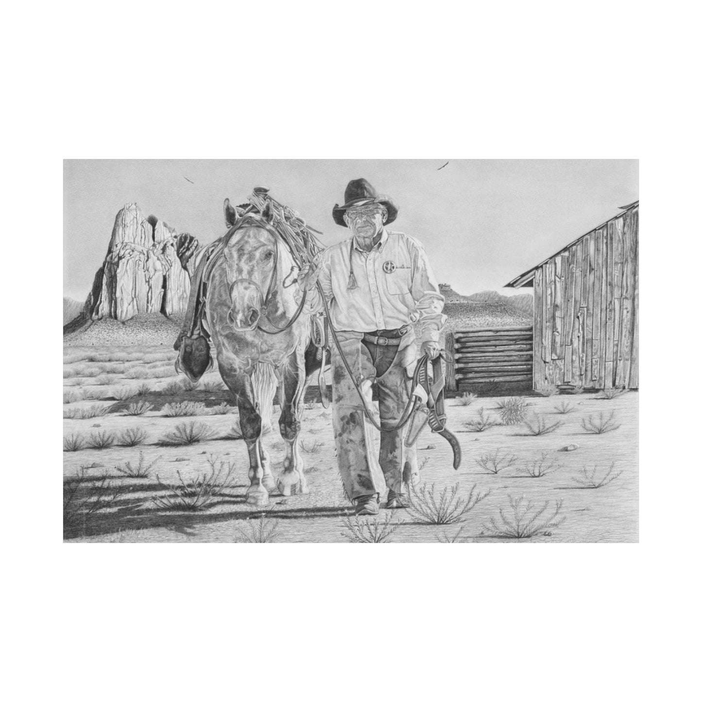 "On The Trail of Outlaw" Rustic Cowboy Art Print | Western Decor | Framed Wall Art, Matte Horizontal Posters, Country Home, Gift for Horse Lovers