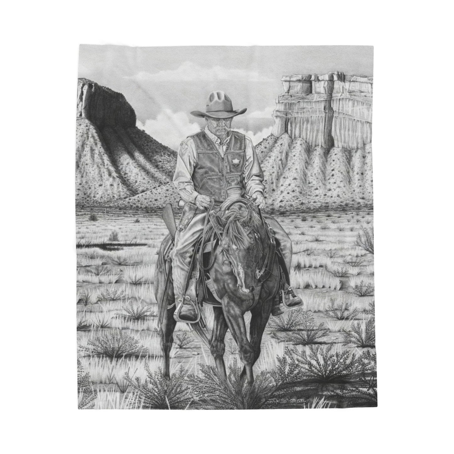 "On The Outlaw Trail " Cozy Cowboy Velveteen Plush Blanket | Western Decor, Gift for Horse Lovers, Camping Blanket, Soft Throw, Farmhouse Style