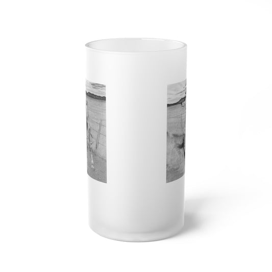 "Dangerous and Beautiful" Frosted Glass Beer Mug with Vintage Art, Unique Gift for Beer Lovers, Perfect for Home or Bar, Great for Celebrations, Customizable