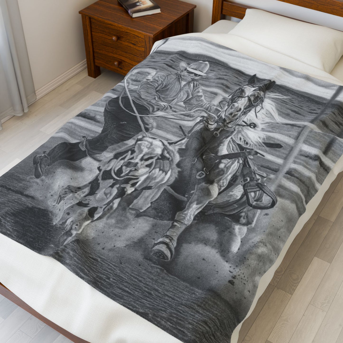 "Stone Cold Throw" Cozy Cowboy Velveteen Plush Blanket | Western Decor, Gift for Horse Lovers, Camping Blanket, Soft Throw, Farmhouse Style