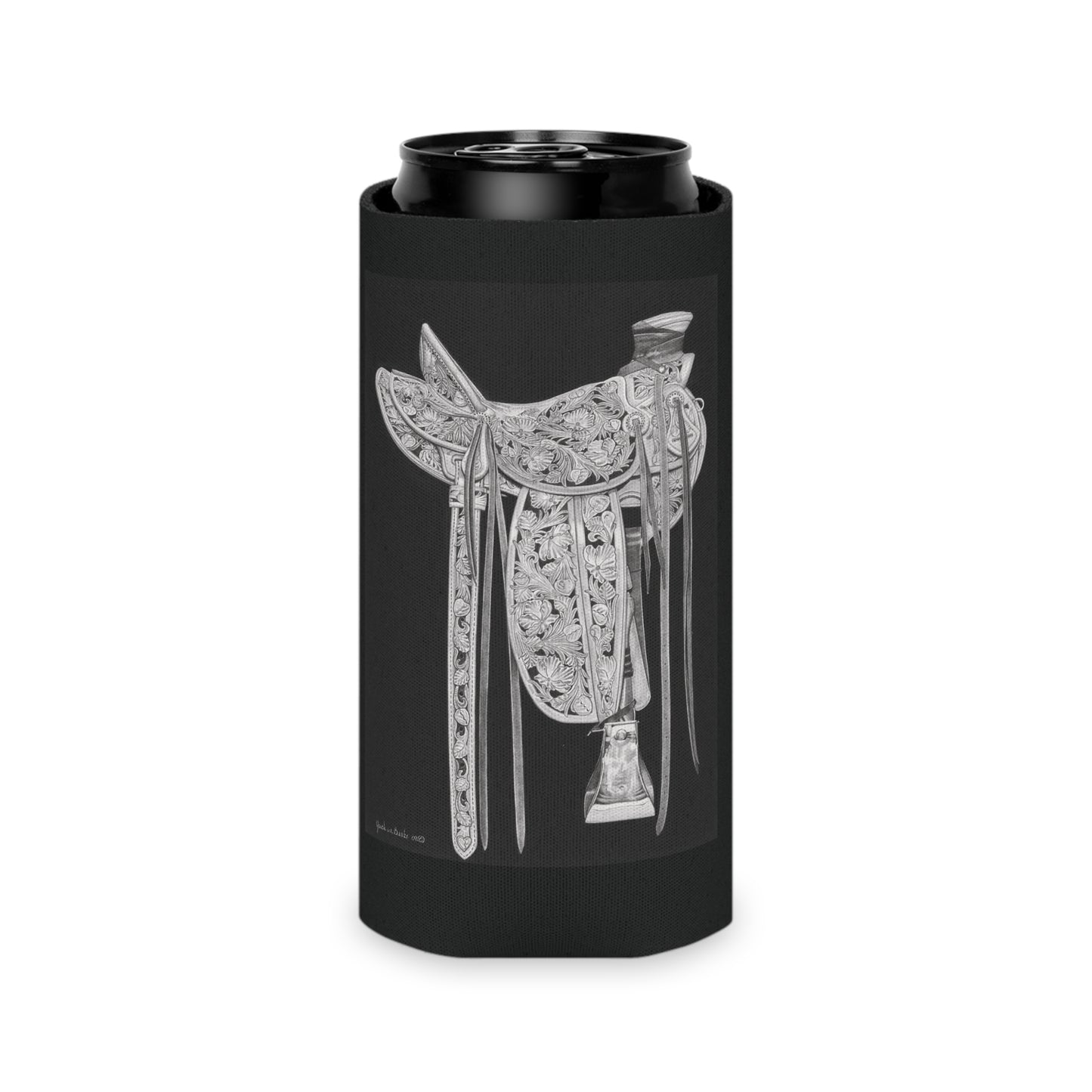 "New Saddle" Rustic Cowboy Can Cooler, Western Beverage Sleeve, Outdoor Party Gear, Country-Themed Drink Holder, Ideal for BBQs & Tailgates