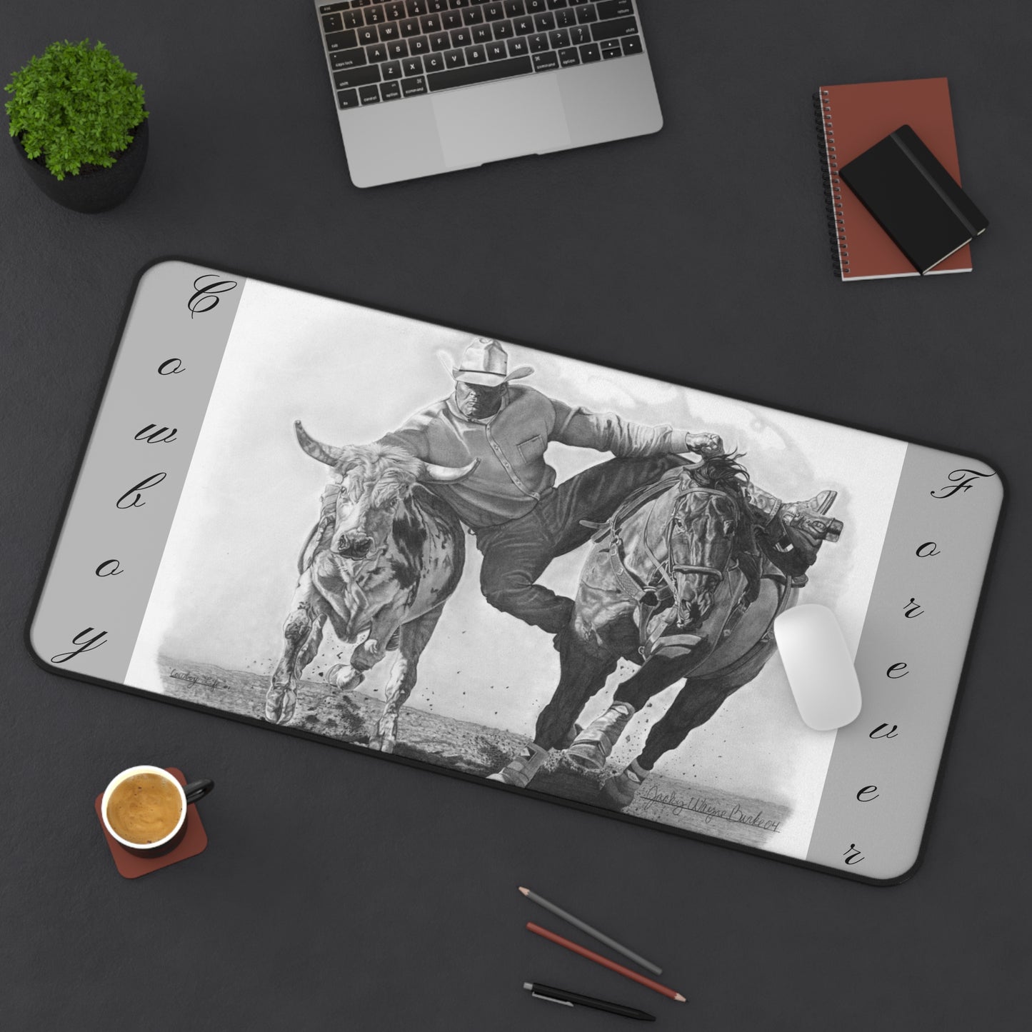 "Cowboy Life #1" Rustic Horseman Desk Mat - Western Decor, Cowboy Office Accessory, Horse Lovers Gift, Stylish Computer Mat, Rustic Home Office