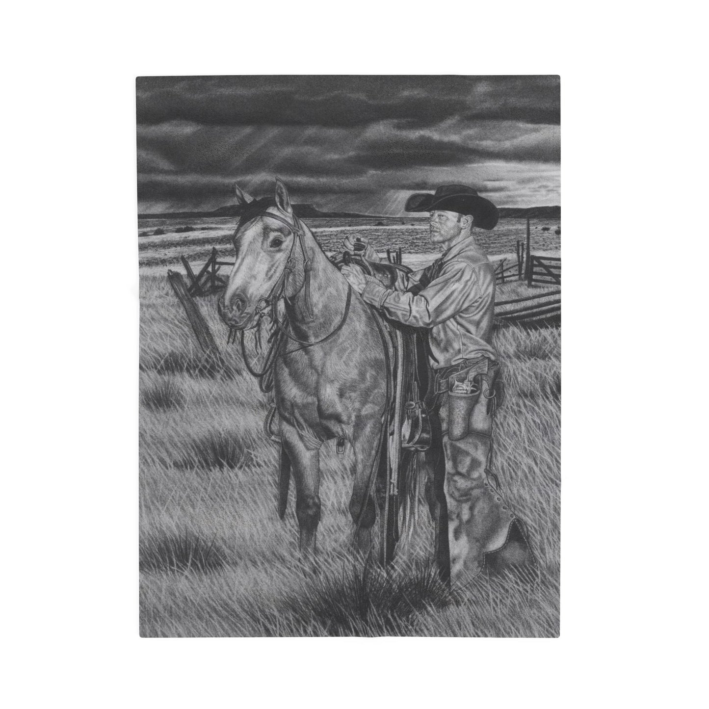 "The Coming Storm" Cozy Cowboy Velveteen Plush Blanket | Western Decor, Gift for Horse Lovers, Camping Blanket, Soft Throw, Farmhouse Style