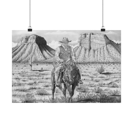 "On The Outlaw Trail" Rustic Cowboy Art Print | Western Decor | Framed Wall Art, Matte Horizontal Posters, Country Home, Gift for Horse Lovers