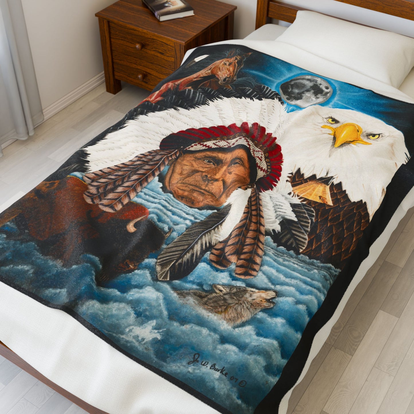 "Dream of Chief Joseph" Cozy Cowboy Velveteen Plush Blanket | Western Decor, Gift for Horse Lovers, Camping Blanket, Soft Throw, Farmhouse Style
