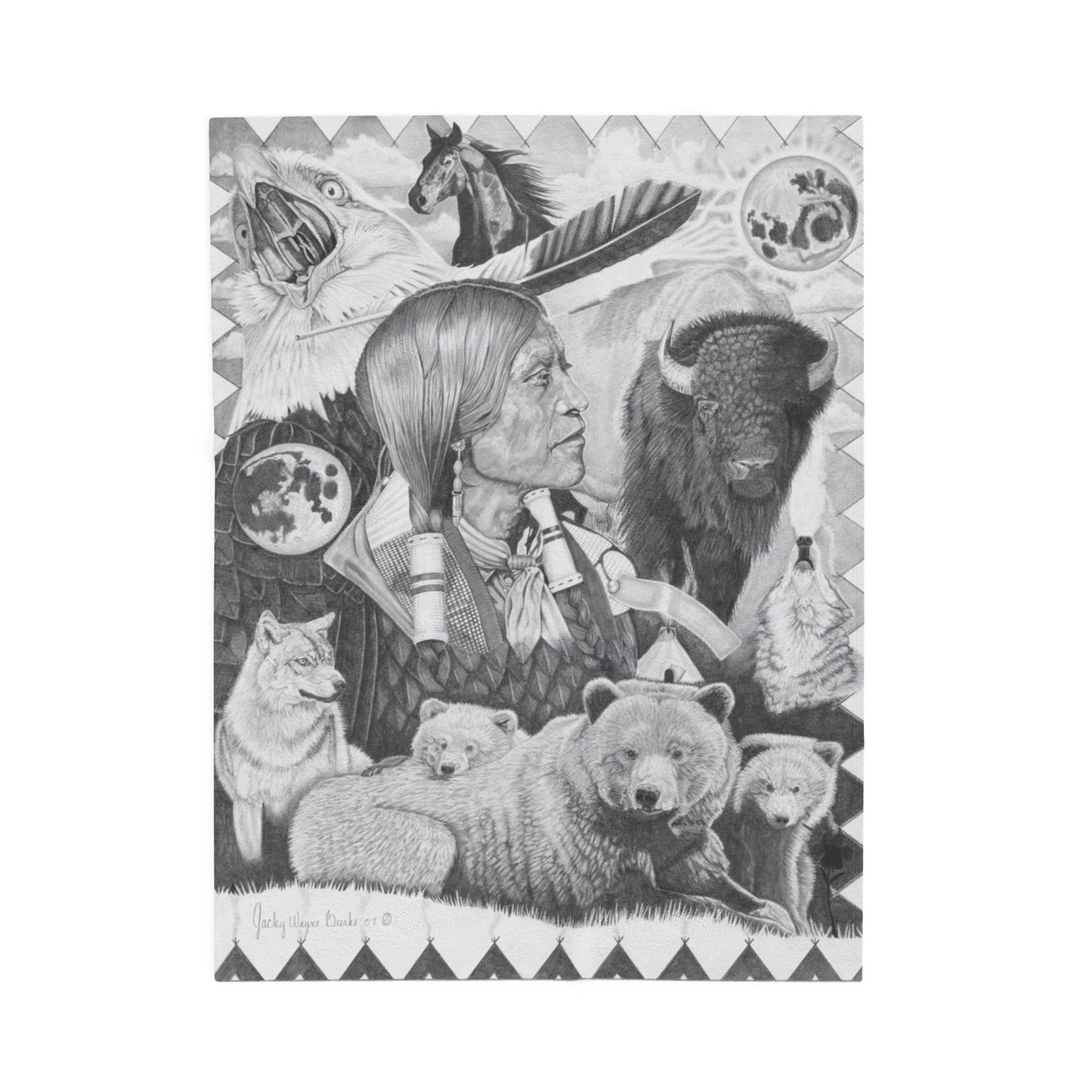 "Two Moon Apache Dream" Cozy Cowboy Velveteen Plush Blanket | Western Decor, Gift for Horse Lovers, Camping Blanket, Soft Throw, Farmhouse Style